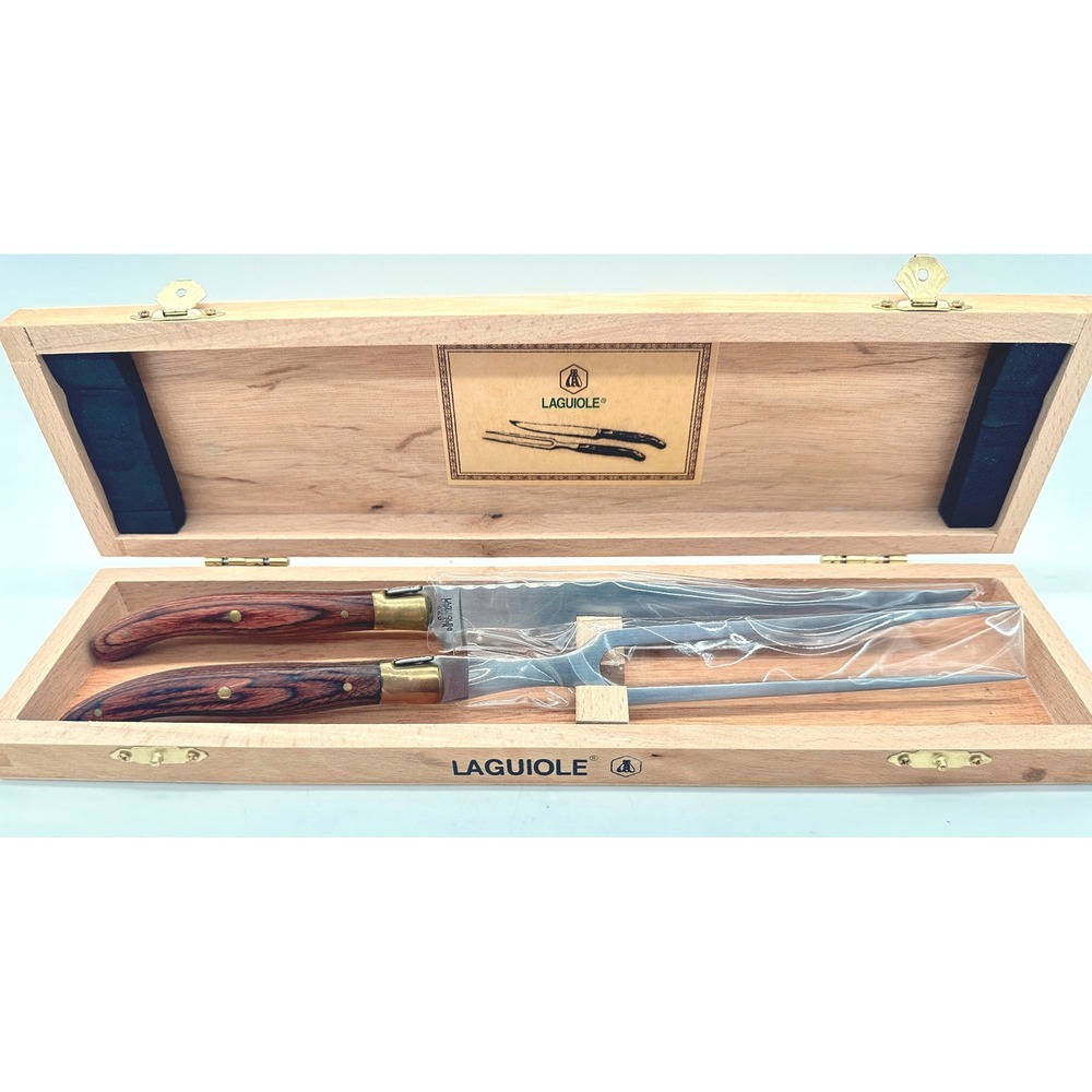 NEW Laguiole Kitchen L'Eclair 2 Piece Bee Logo Carving Set Wooden Handle w/ Box